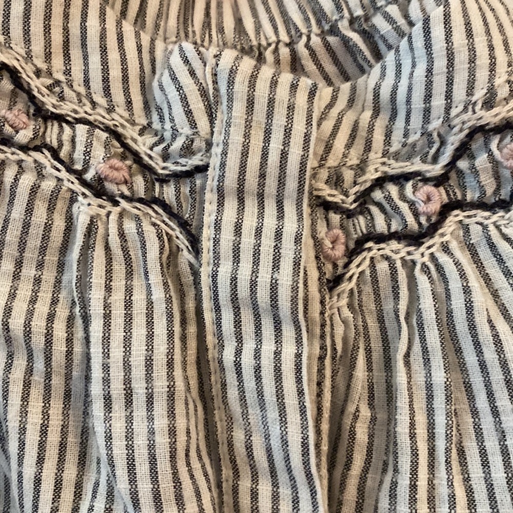 La Vie Rebecca Taylor Off Shoulder Embroidered Striped Blouse🖤🤍🖤 - Picture 6 of 13